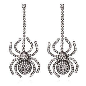Spider Bling rhinestone spider earrings set in silver tone metal